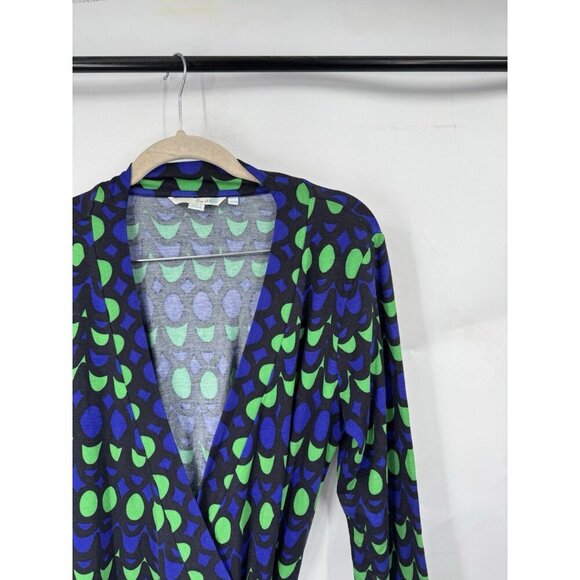Boden Wrap Midi Dress Women 10 Blue Green Retro Geometric Y2K Mature Preppy - Picture 5 of 7
